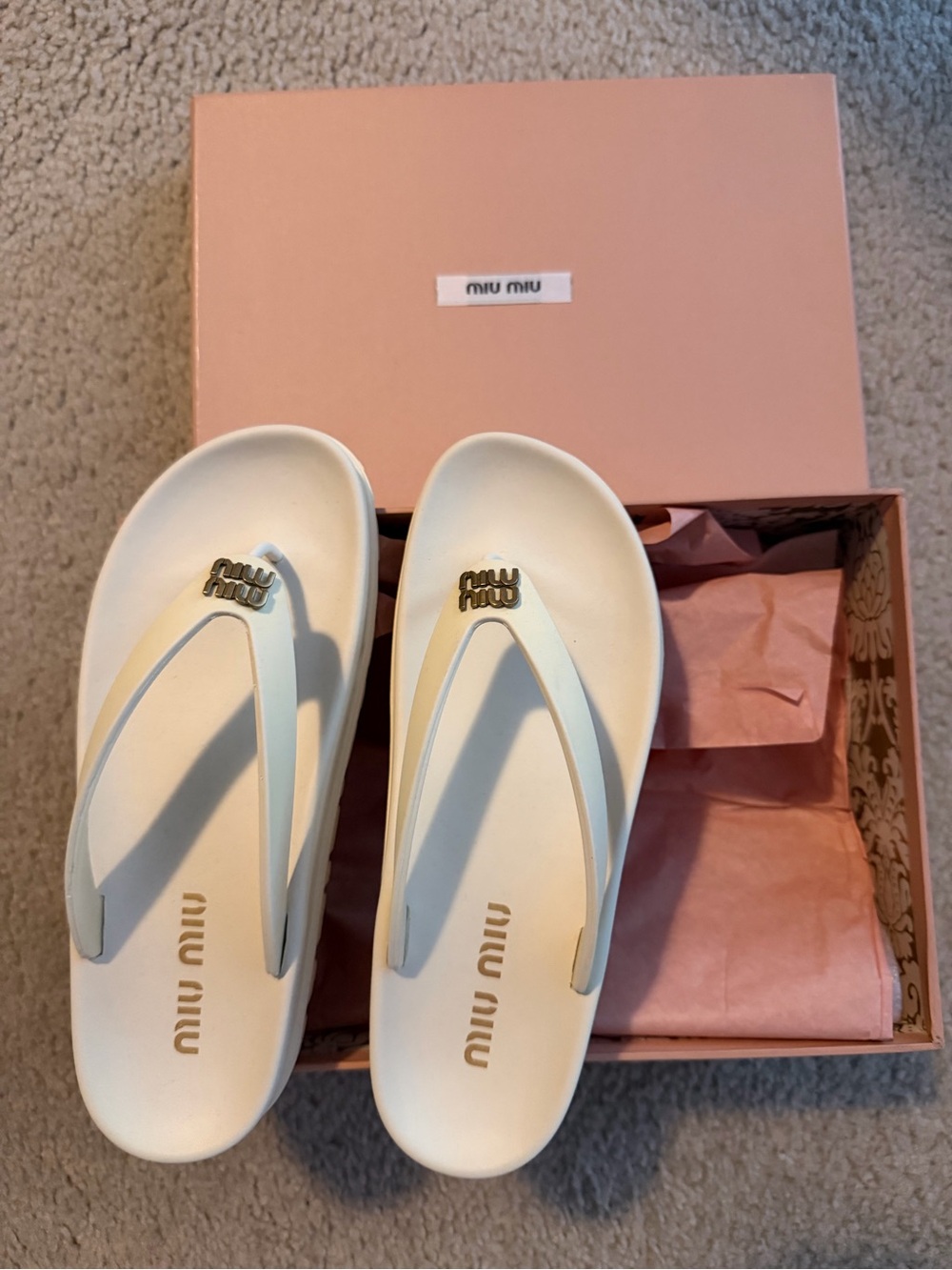 Miu Miu Cream Platform Treaded Flip-Flop Sandals